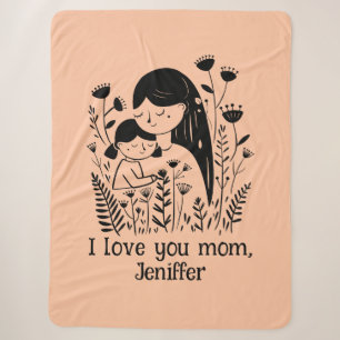 Cute Mother & Daughter Hugging Mother's Day Peach Sherpa Blanket