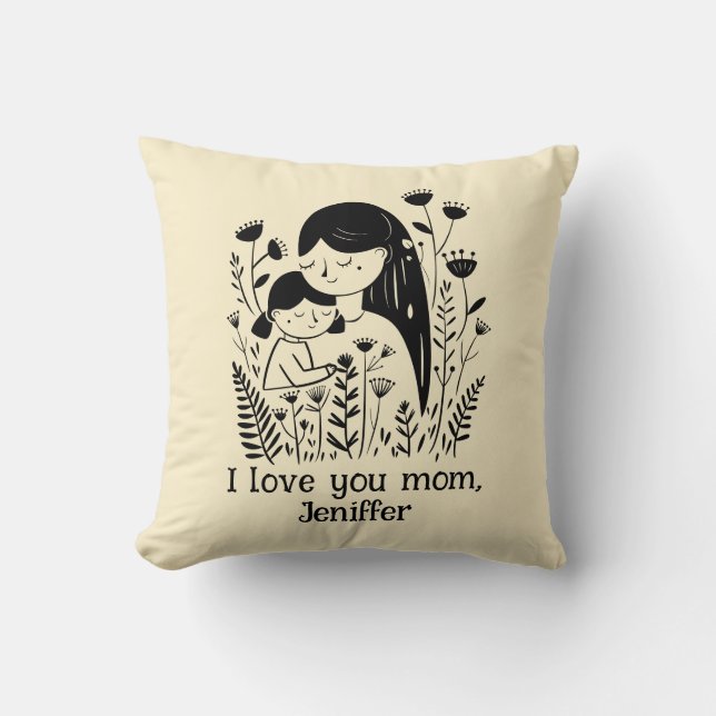 Cute Mother & Daughter Hugging Mother's Day Yellow Cushion (Front)