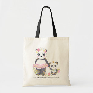 Cute Mother & Daughter Pandas Floral Mother's Day Tote Bag