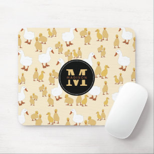 Cute Mother Duck & Baby Duckling Pattern Monogram Mouse Mat