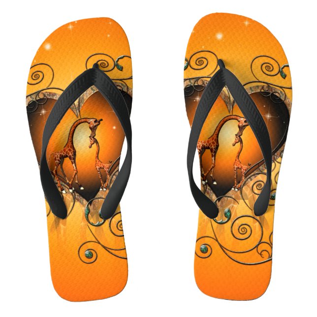Cute mother giraffe with her child flip flops (Footbed)