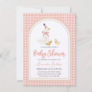 Cute Mother Goose & Gosling Pink Baby Shower   Invitation