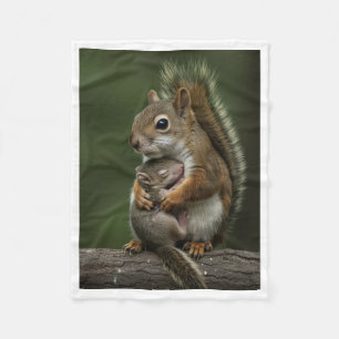 Cute Mother Squirrel Hugging Baby Fleece Baby Blan Blanket