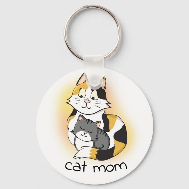 Cute Mother with Kitten Cat Mum Key Ring (Front)