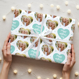 Cute Mother's Day 6 Photo Mom Love Hearts Mint Wrapping Paper