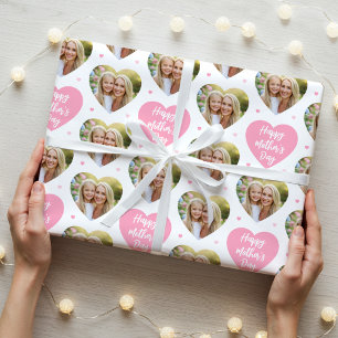 Cute Mother's Day 6 Photo Mom Love Hearts Pink Wrapping Paper