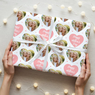 Cute Mother's Day 6 Photo Mum Love Hearts Coral Wrapping Paper