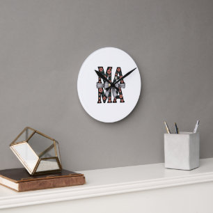Cute Mother's Day Gift-Vintage Floral MAMA Bow Round Clock