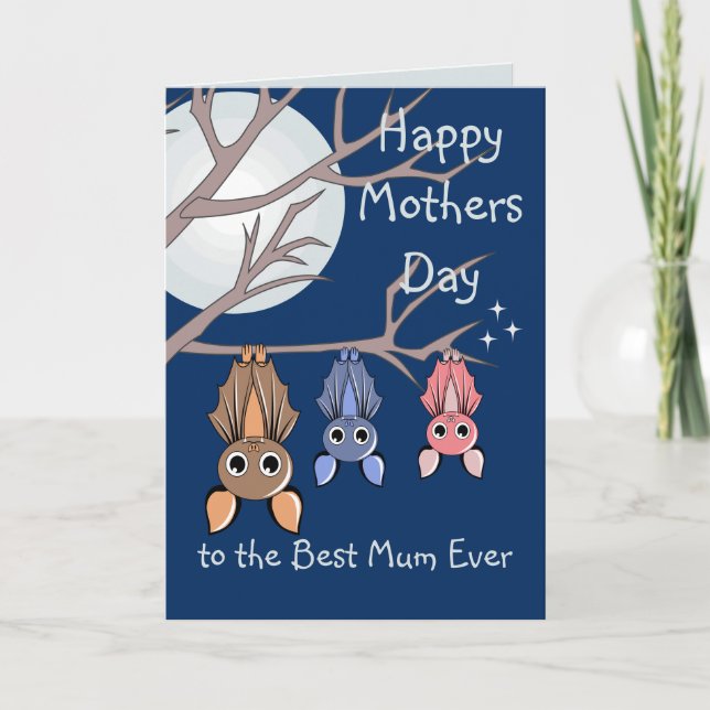 Cute Mothers Day Hanging Bats Folded Greeting Card (Front)