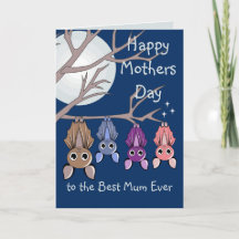 Cute Mothers Day Hanging Bats Folded Greeting Card