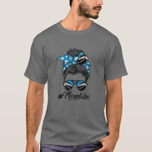 Cute Mother's Day Messy Bun Hockey Mom Mommy Women T-Shirt