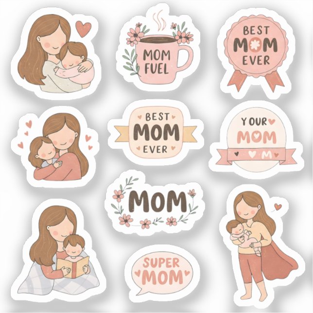 Cute Mother's Day Stickers | Best Mum Ever | Super (Front)