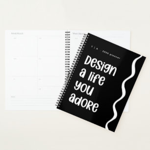 Cute Motivational Black and White Monogram Year Planner
