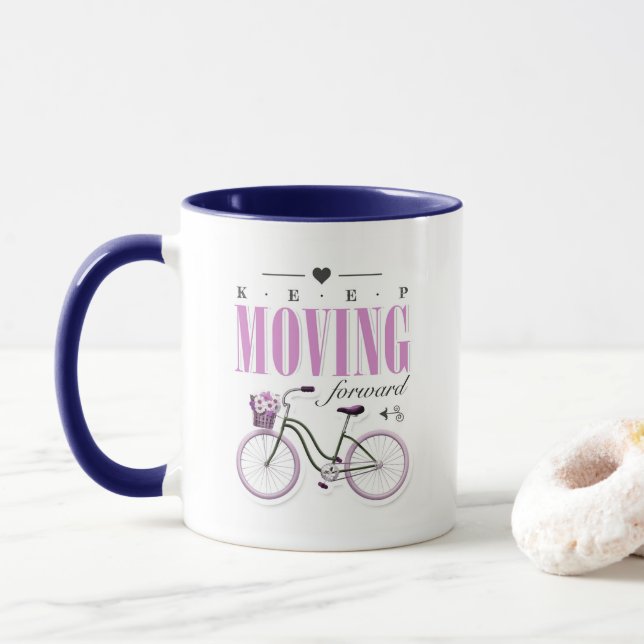 Cute Motivational Keep Moving Forward with Bicycle Mug (With Donut)