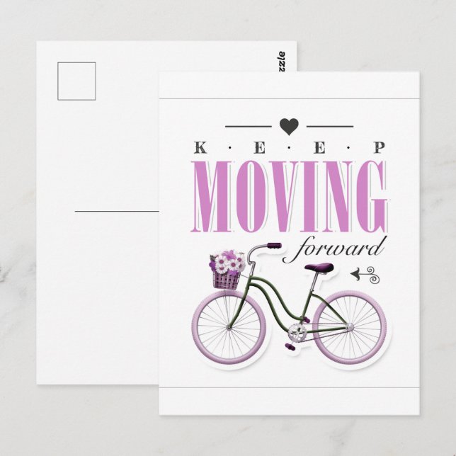 Cute Motivational Keep Moving Forward with Bicycle Postcard (Front/Back)