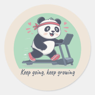 Cute Motivational Panda on Treadmill Classic Round Sticker