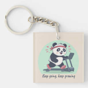 Cute Motivational Panda on Treadmill Key Ring
