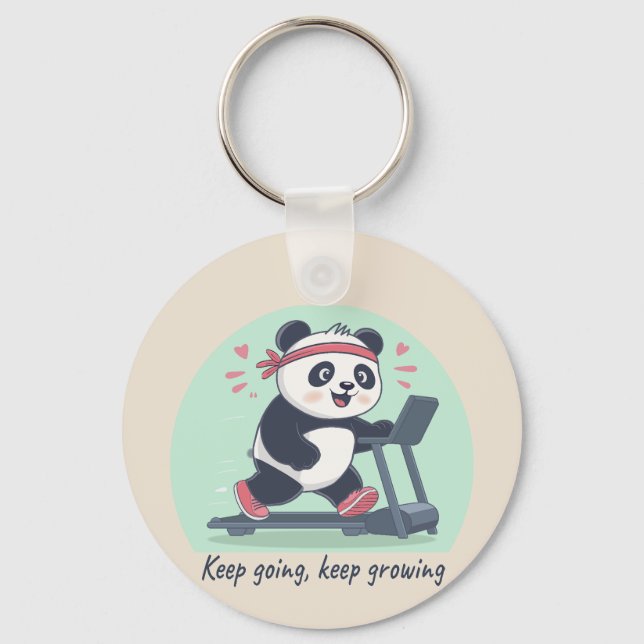 Cute Motivational Panda on Treadmill Key Ring (Front)
