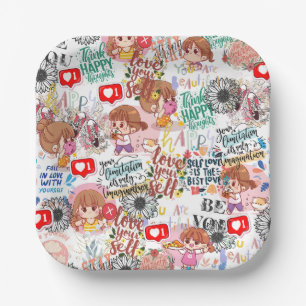 Cute Motivational – Positive Quote Kawaii Paper Plate