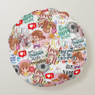 Cute Motivational – Positive Quote Kawaii Round Cushion