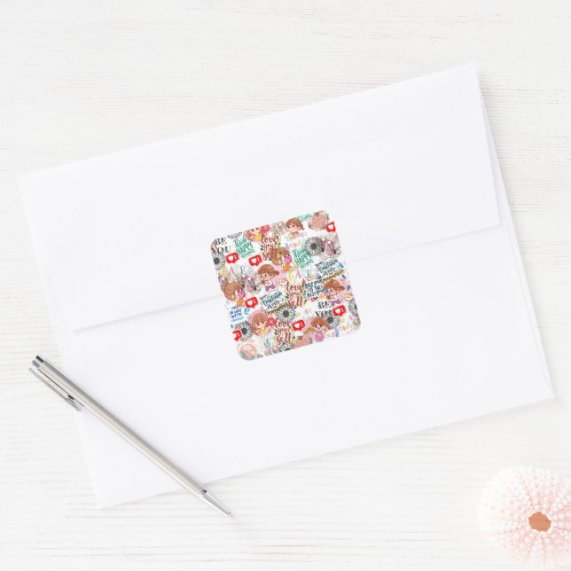 Cute Motivational – Positive Quote Kawaii  Square Sticker (Envelope)