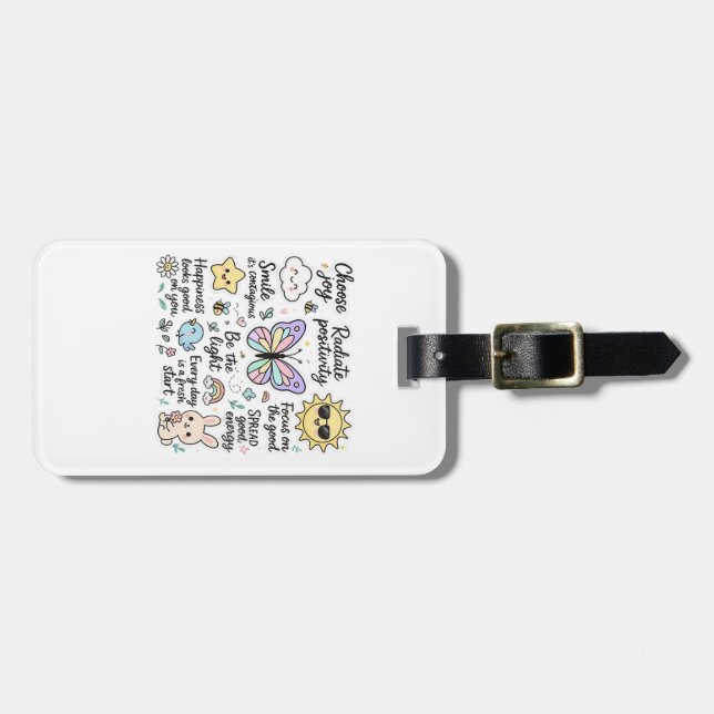 Cute Motivational Quotes & Happy Characters Luggage Tag (Front Horizontal)