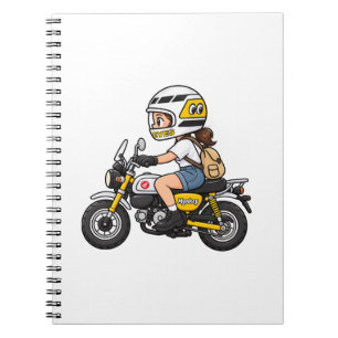 Cute Motorcycle Girl – Yellow Mini Bike Cartoon De Notebook