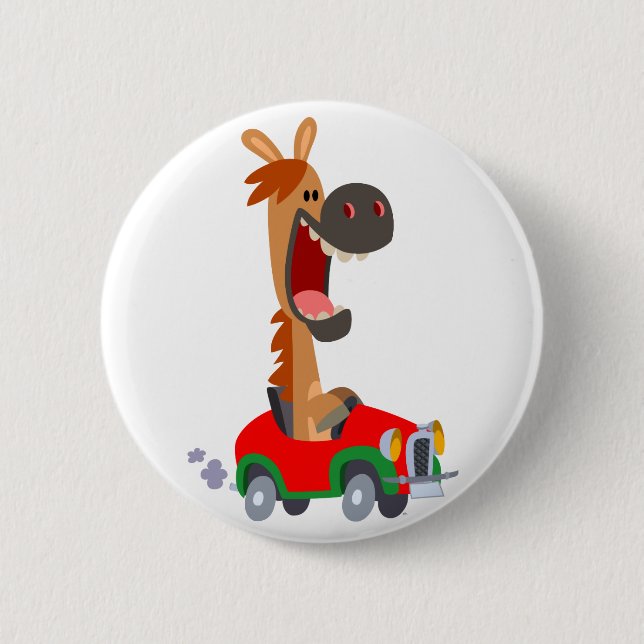 Cute Motorised Cartoon Horse Button Badge (Front)
