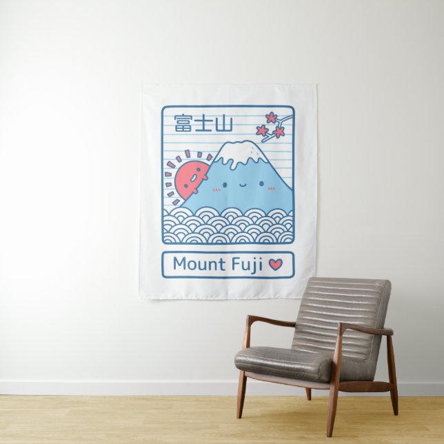 Cute Mount Fuji And Sun Japan Room Decor Tapestry (In Situ)