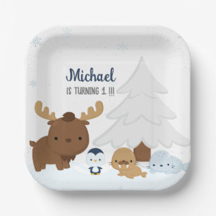 Cute  Mountain Artic Animals Birthday Party Plates