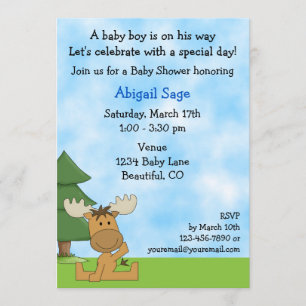 Cute Mountain Moose Boys Baby Shower Invitation