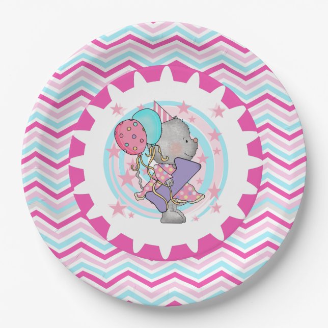 Cute Mouse 1st Birthday Paper Plates (Front)