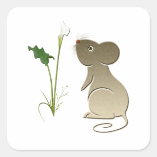 Cute Mouse and Calla Lily Square Sticker