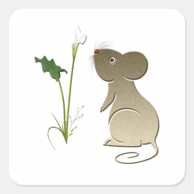 Cute Mouse and Calla Lily Square Sticker (Front)