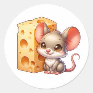 Cute Mouse and Cheese Cartoon Classic Round Sticker
