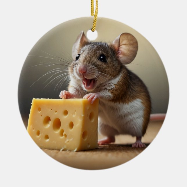 Cute Mouse and Cheese Ceramic Tree Decoration (Front)