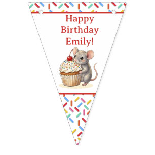 Cute Mouse and Cupcake Personalized Birthday Bunting