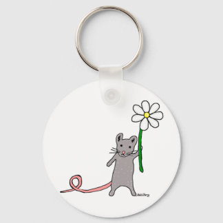 Cute Mouse And Flower Art Key Ring