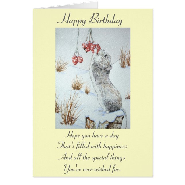 Cute mouse and red berries snow scene wildlife (Front)