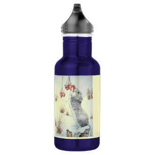 Cute mouse and red berries snow scene wildlife art 532 ml water bottle
