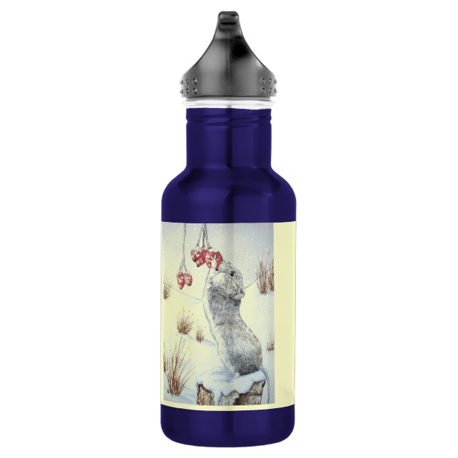 Cute mouse and red berries snow scene wildlife art 532 ml water bottle (Right)