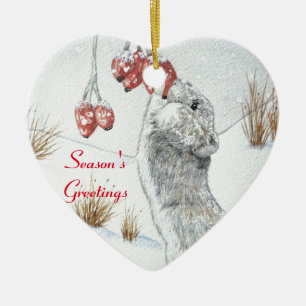 cute mouse and red berries snow scene wildlife art ceramic tree decoration