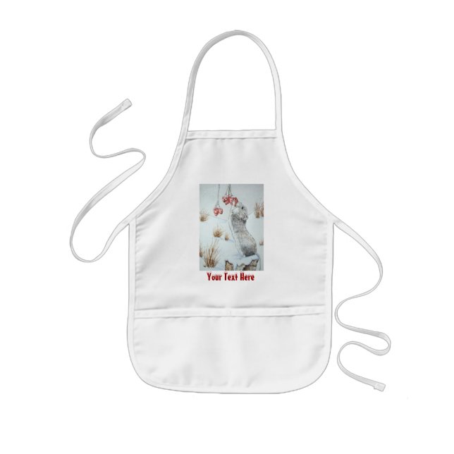 Cute mouse and red berries snow scene wildlife art kids apron (Front)