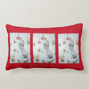 Cute mouse and red berries snow scene wildlife art lumbar cushion