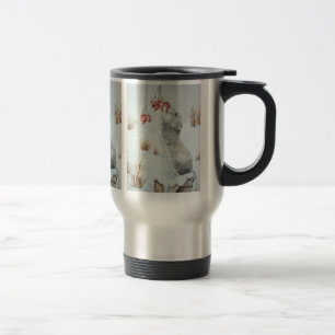 Cute mouse and red berries snow scene wildlife art travel mug