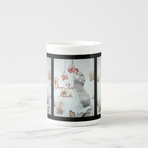Cute mouse and red berries snow scene wildlife bone china mug