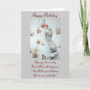 Cute mouse and red berries snow scene wildlife card