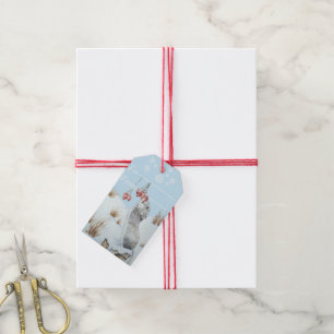 Cute mouse and red berries snow scene wildlife gift tags