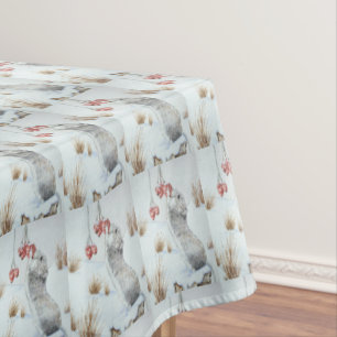 Cute mouse and red berries snow scene wildlife tablecloth