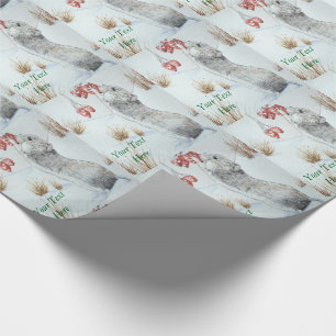 Cute mouse and red berries snow scene wildlife wrapping paper